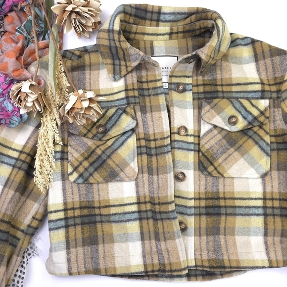 Bagatelle Collection Green Beige Plaid Cropped Jacket Sz S - Picture 8 of 13